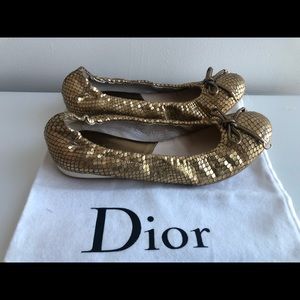 Christian Dior Gold Snakeskin Pattern Flats 35 EU